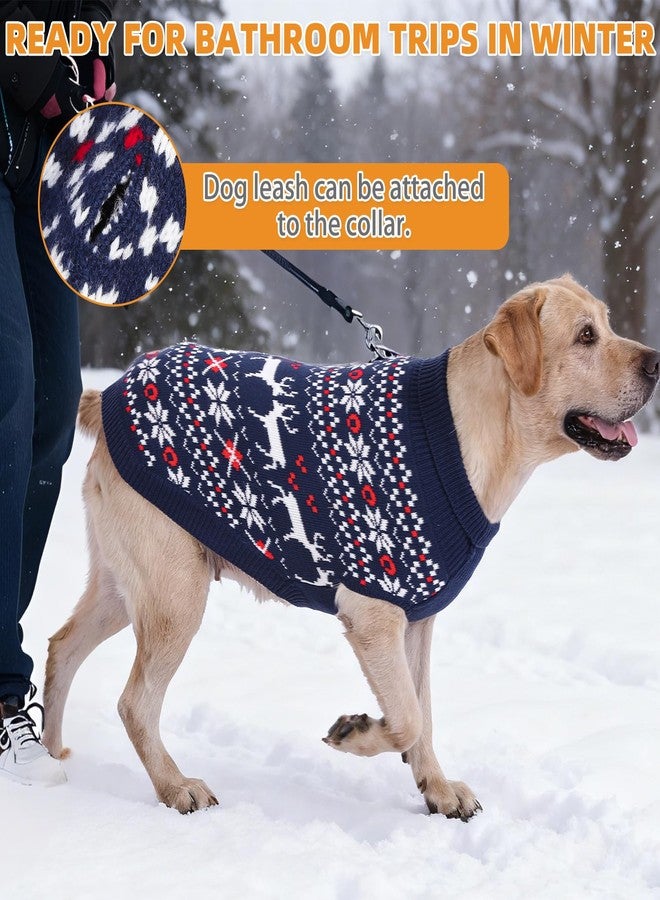 كولتيل كنزة عيد الميلاد للكلاب من كولتايل، كنزة شتوية كلاسيكية محبوكة، بنقشة غزال الرنة وندفة الثلج، ملابس شتوية دافئة وسميكة للحيوانات الأليفة، كنزات محبوكة للكلاب الصغيرة والمتوسطة والكبيرة، لون أزرق داكن متوسط - Image 4